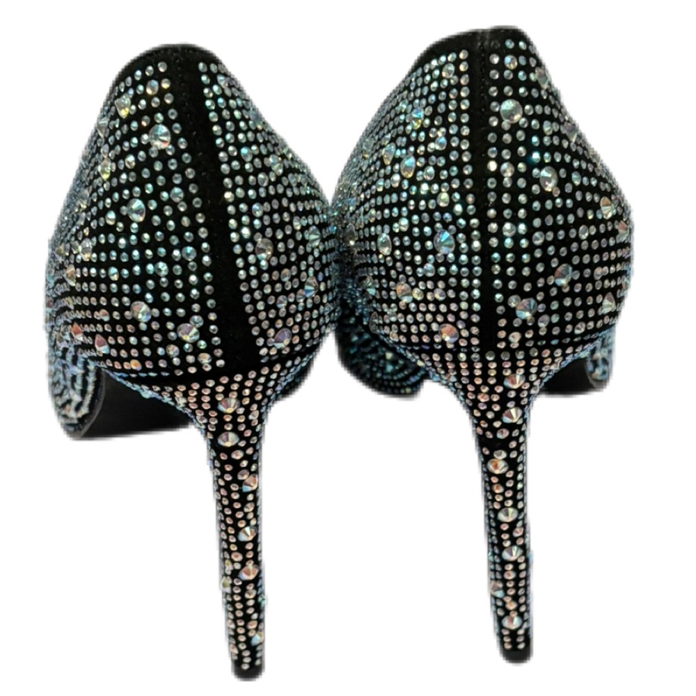Rouge Helium Black Stiletto Heels with Rhinestones - Picture 3 of 5